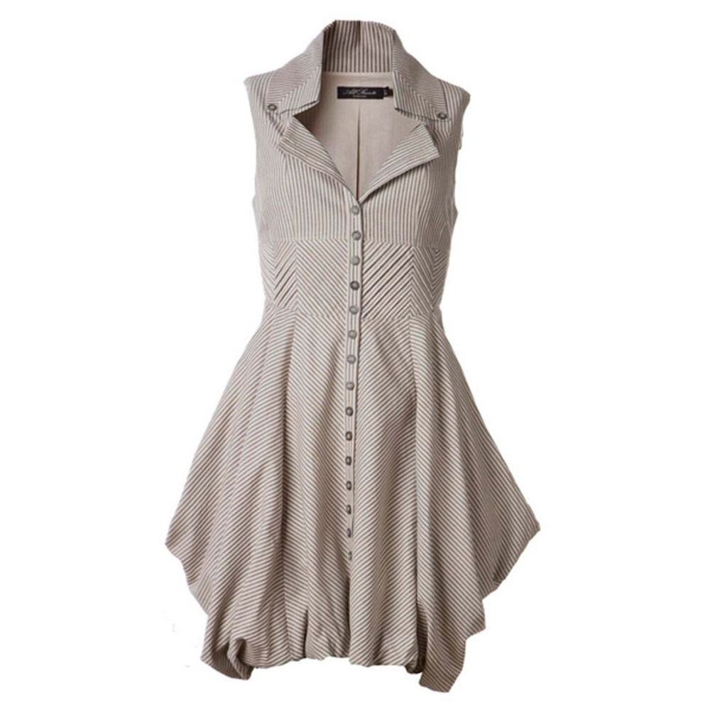 All Saints Button Down Nightingale Serin Dress Gray & Cream Striped Size 4